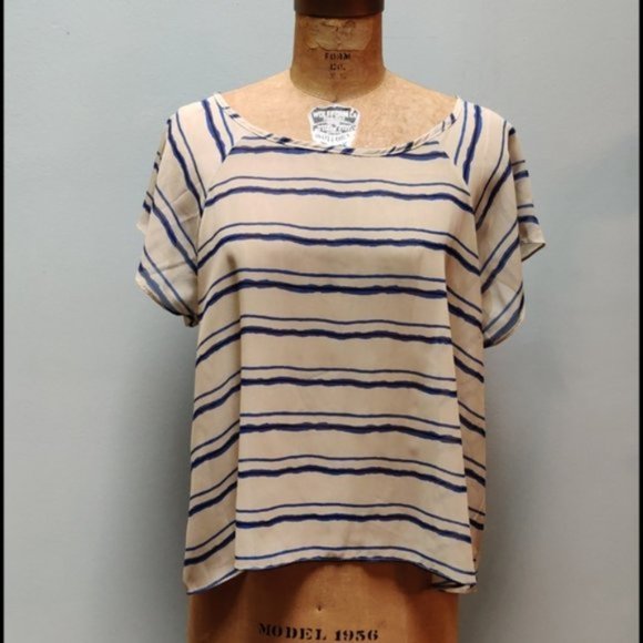 Soprano Beige/Blue Stripe Sheer Top - Picture 8 of 8